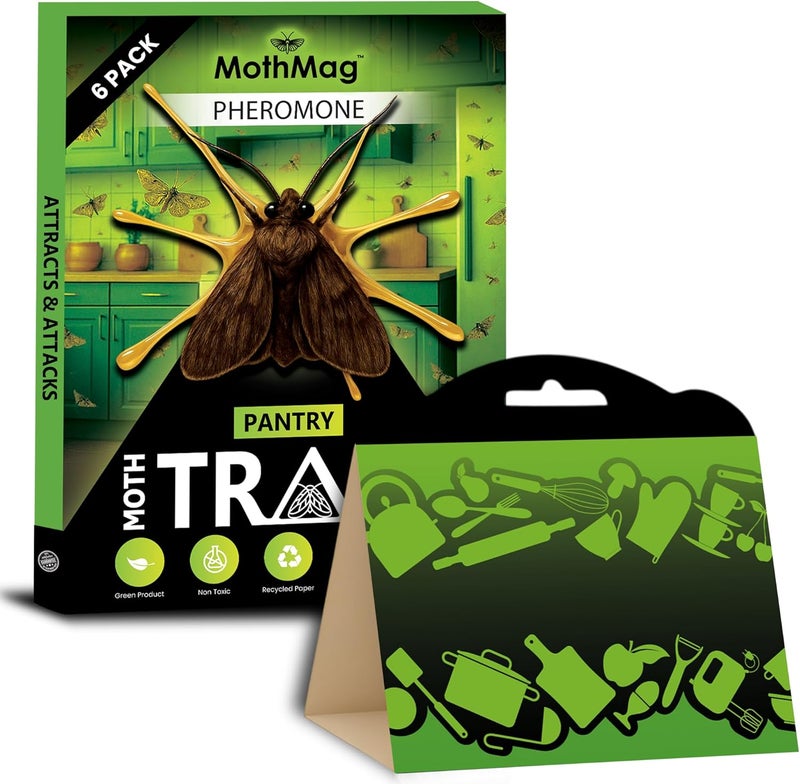 MothMag Pantry Moth Traps with Pheromones – 6 Pack, Non-Toxic Insect Killer for Kitchen, Cupboards, and Food Storage – Indoor Pantry Moth Glue Traps How to Get Rid of Pantry Moths - Image 1